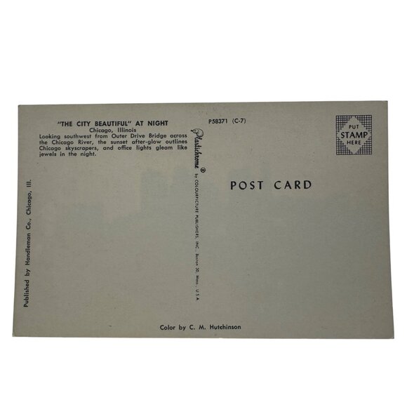 Vintage Chicago Skyline Postcard The City Beautiful At Night By C.M. Hutchinson - Picture 2 of 2